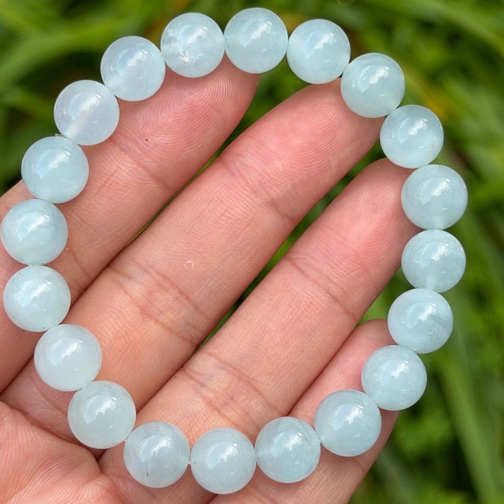9.5mm stretchable aquamarine bracelet 0876‎